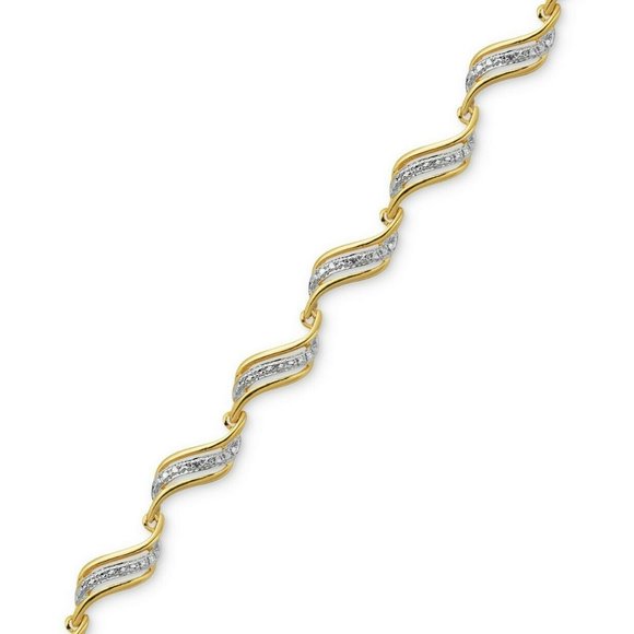 Diamond Accent Wavy Link Bracelet in Gold Over Fine Silver-Plate - Picture 1 of 2